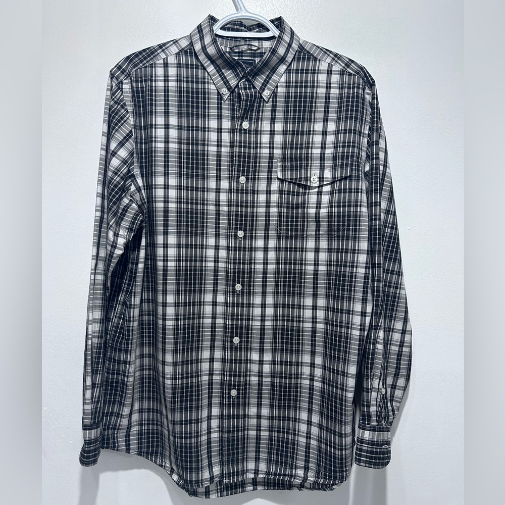 Chaps Men’s Black White‎ Plaid Flap Pocket Button Down Long Sleeve Shirt Size M